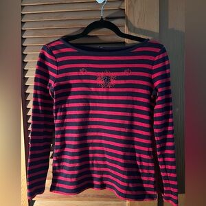 Talbots Red Blue Striped Long Sleeve Tee with Snowflake size small petite